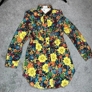 Love + Harmony Shirt Dress Medium Mini Button Down Floral Hippie